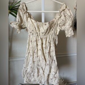 Storia Anthropologie Cream Floral Spring Dress